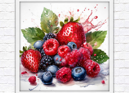 Mixed Berries Fresh fruit. Framed picture print. A choice of frames and sizes, square.