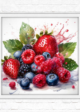 Mixed Berries Fresh fruit. Framed picture print. A choice of frames and sizes, square.