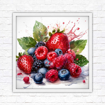 Mixed Berries Fresh fruit. Framed picture print. A choice of frames and sizes, square.