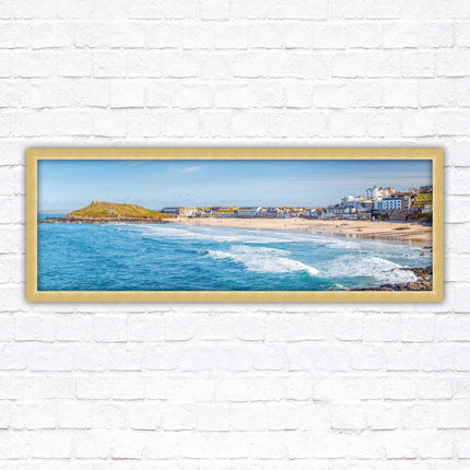 Porthmeor beach St Ives panoramic framed picture print Cornwall beach scene A choice of picture frame sizes and colours