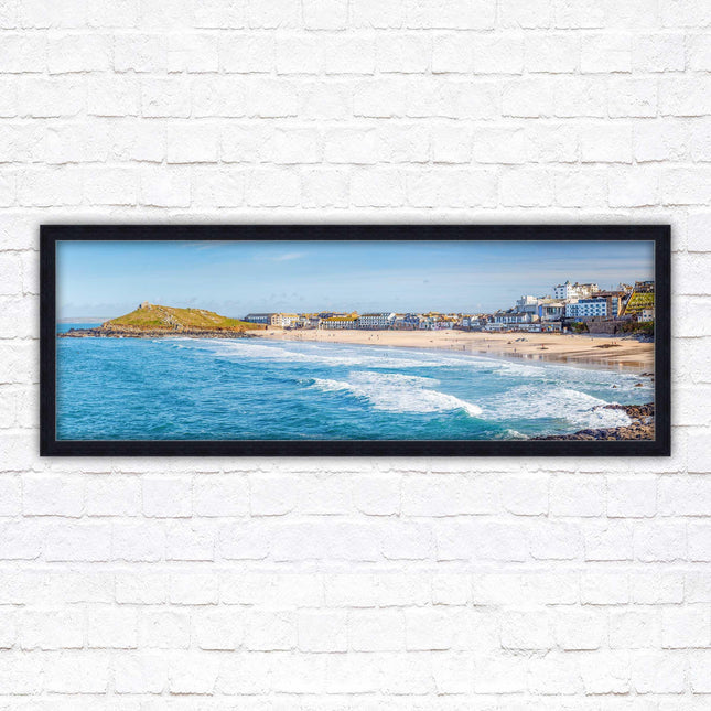 Porthmeor beach St Ives panoramic framed picture print Cornwall beach scene A choice of picture frame sizes and colours