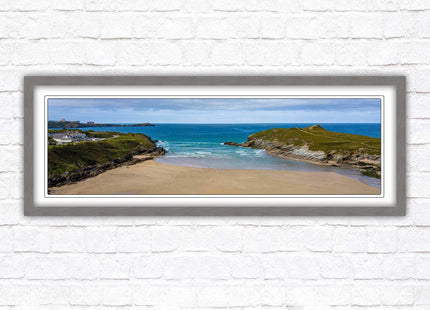 Porth beach, Newquay, Cornwall. Panoramic framed picture print, Cornwall beach scene. A choice of picture frames.