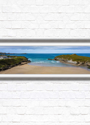 Porth beach, Newquay, Cornwall. Panoramic framed picture print, Cornwall beach scene. A choice of picture frames.