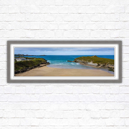 Porth beach, Newquay, Cornwall. Panoramic framed picture print, Cornwall beach scene. A choice of picture frames.