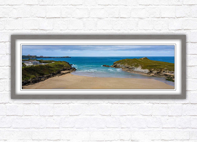 Porth beach, Newquay, Cornwall. Panoramic framed picture print, Cornwall beach scene. A choice of picture frames.