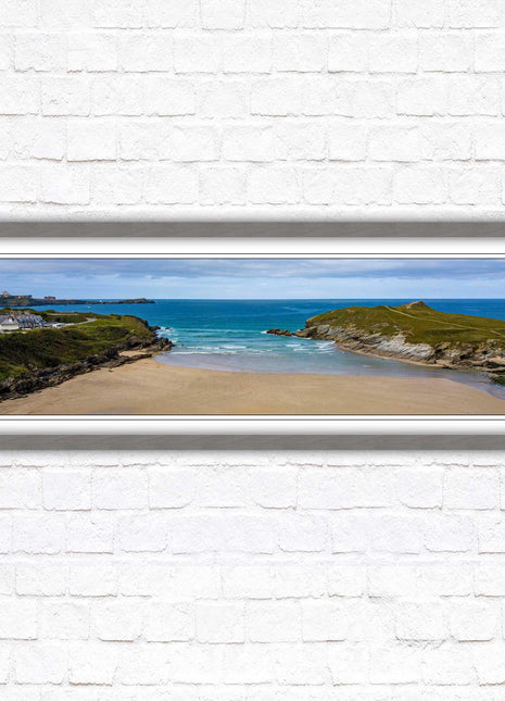 Porth beach, Newquay, Cornwall. Panoramic framed picture print, Cornwall beach scene. A choice of picture frames.