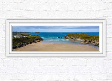 Porth beach, Newquay, Cornwall. Panoramic framed picture print, Cornwall beach scene. A choice of picture frames.