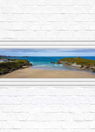 Porth beach, Newquay, Cornwall. Panoramic framed picture print, Cornwall beach scene. A choice of picture frames.