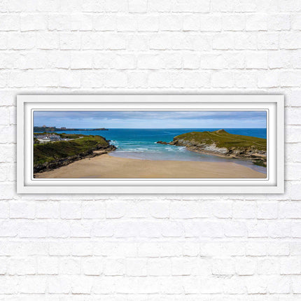 Porth beach, Newquay, Cornwall. Panoramic framed picture print, Cornwall beach scene. A choice of picture frames.