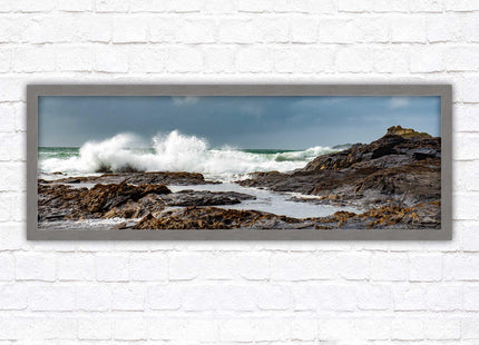 Framed picture of Trevone, Cornwall. Panoramic, Cornwall beach scene. A choice of picture frames and sizes.