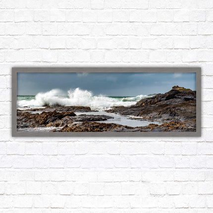 Framed picture of Trevone, Cornwall. Panoramic, Cornwall beach scene. A choice of picture frames and sizes.
