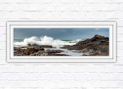 Framed picture of Trevone, Cornwall. Panoramic, Cornwall beach scene. A choice of picture frames and sizes.