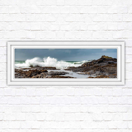Framed picture of Trevone, Cornwall. Panoramic, Cornwall beach scene. A choice of picture frames and sizes.