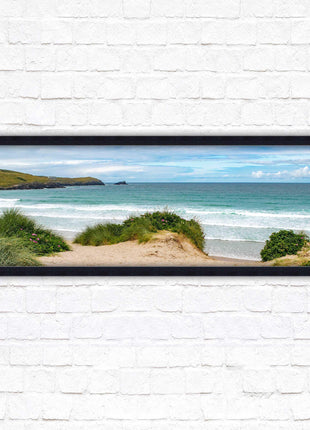 Framed picture of Fistral beach, Cornwall. Panoramic, Cornwall beach scene. A choice of picture frames and sizes.