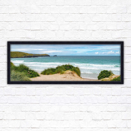 Framed picture of Fistral beach, Cornwall. Panoramic, Cornwall beach scene. A choice of picture frames and sizes.