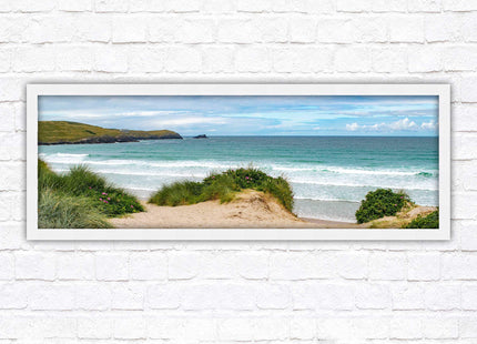 Framed picture of Fistral beach, Cornwall. Panoramic, Cornwall beach scene. A choice of picture frames and sizes.