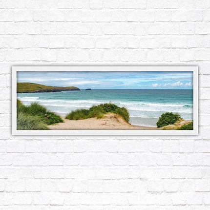 Framed picture of Fistral beach, Cornwall. Panoramic, Cornwall beach scene. A choice of picture frames and sizes.