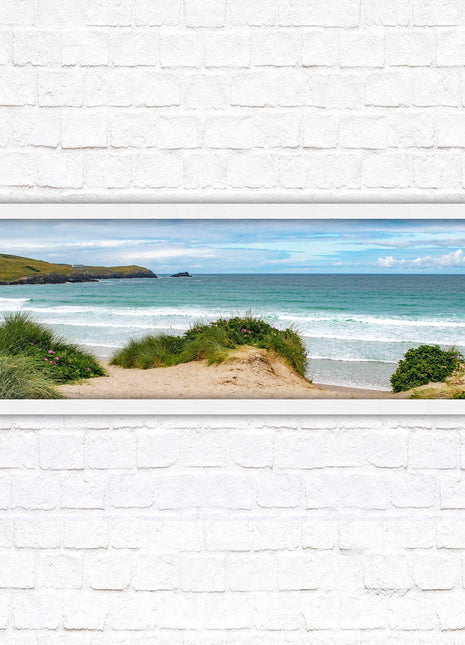 Framed picture of Fistral beach, Cornwall. Panoramic, Cornwall beach scene. A choice of picture frames and sizes.