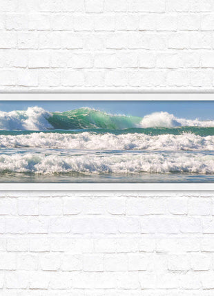 Crashing Waves. Beautiful ocean colours. Framed picture in a choice of frame colours and sizes
