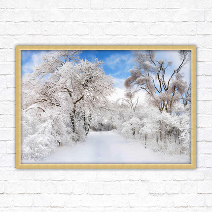 beautiful snow trees sunnry day winter scene. Framed picture with choice of frame colours