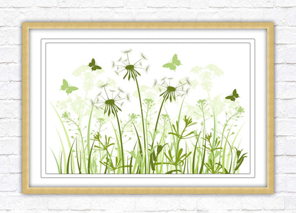 Butterflies and wild flowers. Framed picture with choice of frame colours