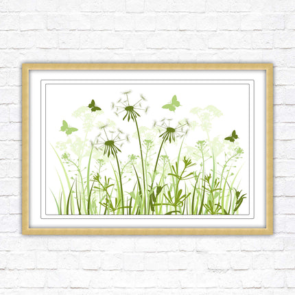 Butterflies and wild flowers. Framed picture with choice of frame colours