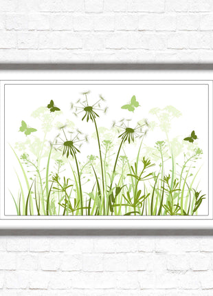 Butterflies and wild flowers. Framed picture with choice of frame colours