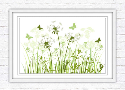 Butterflies and wild flowers. Framed picture with choice of frame colours