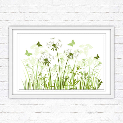 Butterflies and wild flowers. Framed picture with choice of frame colours