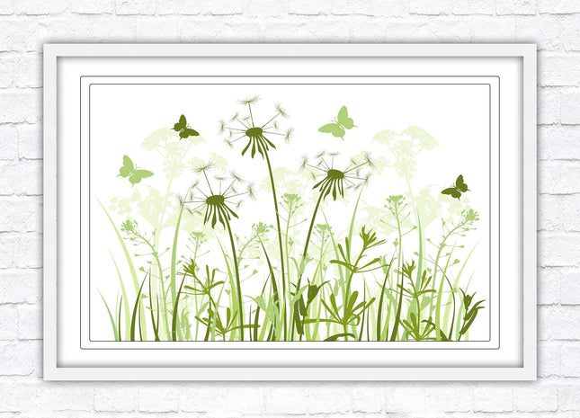 Butterflies and wild flowers. Framed picture with choice of frame colours