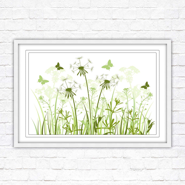 Butterflies and wild flowers. Framed picture with choice of frame colours
