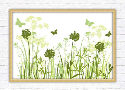 Butterflies and wild flowers. Framed picture with choice of frame colours. Green tone wall art. Image 2.