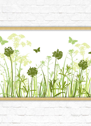 Butterflies and wild flowers. Framed picture with choice of frame colours. Green tone wall art. Image 2.