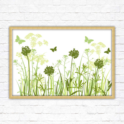 Butterflies and wild flowers. Framed picture with choice of frame colours. Green tone wall art. Image 2.