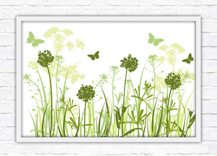 Butterflies and wild flowers. Framed picture with choice of frame colours. Green tone wall art. Image 2.