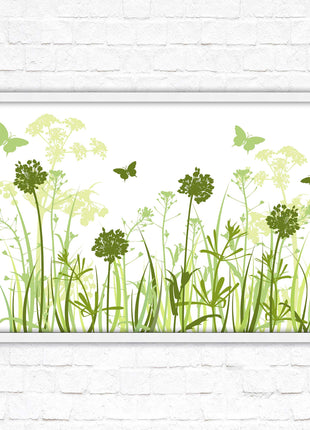 Butterflies and wild flowers. Framed picture with choice of frame colours. Green tone wall art. Image 2.