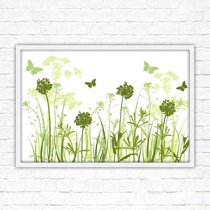 Butterflies and wild flowers. Framed picture with choice of frame colours. Green tone wall art. Image 2.