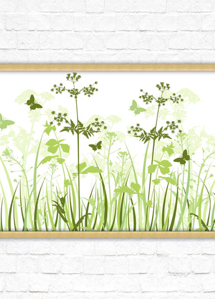 Butterflies and wild flowers. Framed picture with choice of frame colours. Green toned wall decor. Image 3.