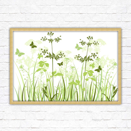 Butterflies and wild flowers. Framed picture with choice of frame colours. Green toned wall decor. Image 3.