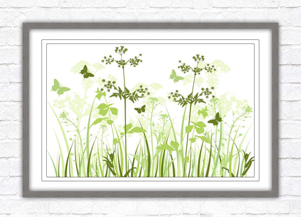 Butterflies and wild flowers. Framed picture with choice of frame colours. Green toned wall decor. Image 3.