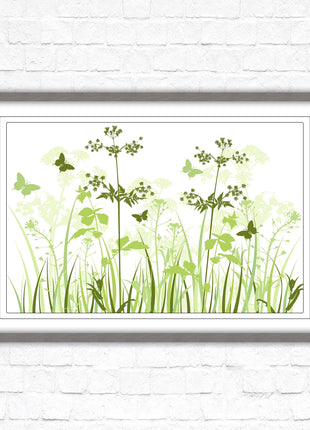 Butterflies and wild flowers. Framed picture with choice of frame colours. Green toned wall decor. Image 3.