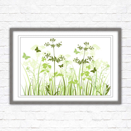 Butterflies and wild flowers. Framed picture with choice of frame colours. Green toned wall decor. Image 3.