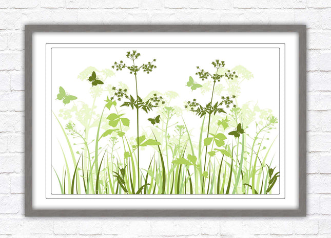 Butterflies and wild flowers. Framed picture with choice of frame colours. Green toned wall decor. Image 3.