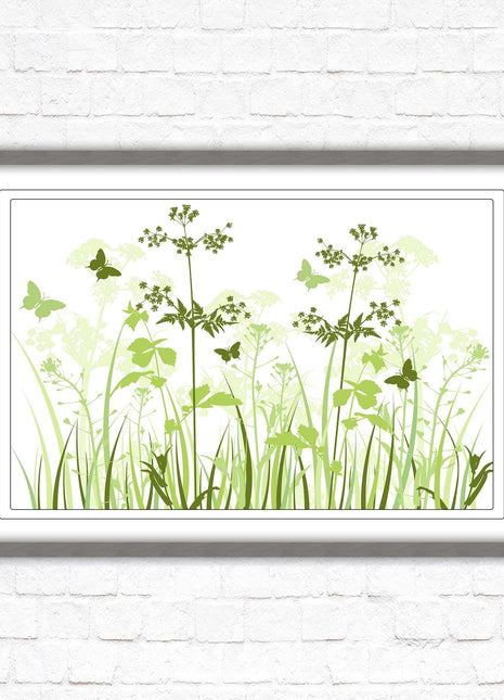 Butterflies and wild flowers. Framed picture with choice of frame colours. Green toned wall decor. Image 3.