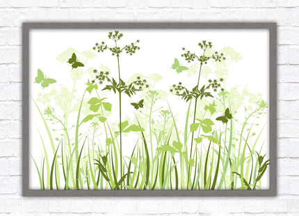 Butterflies and wild flowers. Framed picture with choice of frame colours. Green toned wall decor. Image 3.