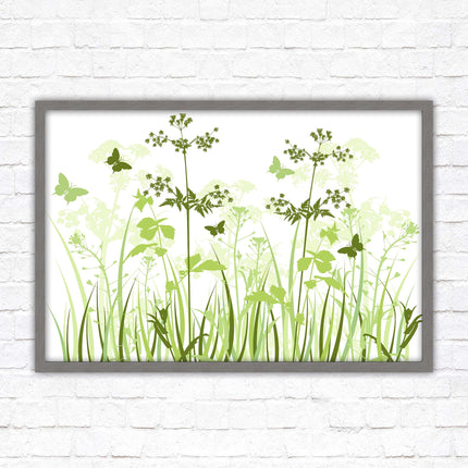 Butterflies and wild flowers. Framed picture with choice of frame colours. Green toned wall decor. Image 3.