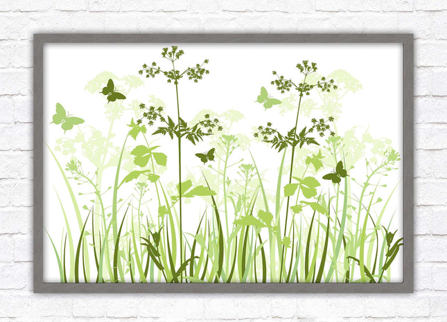 Butterflies and wild flowers. Framed picture with choice of frame colours. Green toned wall decor. Image 3.