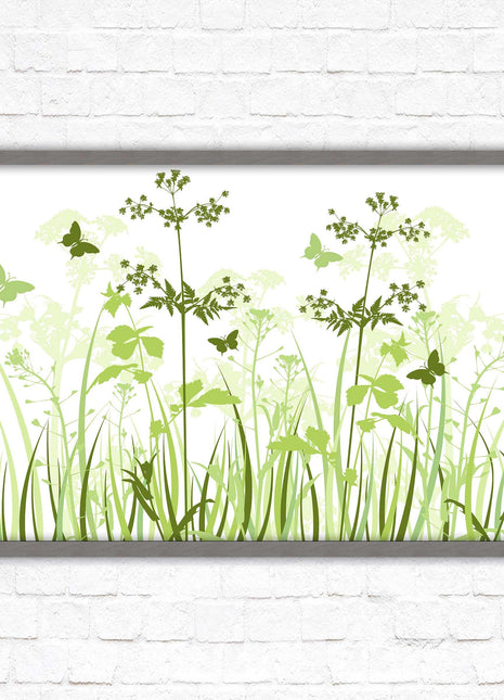 Butterflies and wild flowers. Framed picture with choice of frame colours. Green toned wall decor. Image 3.