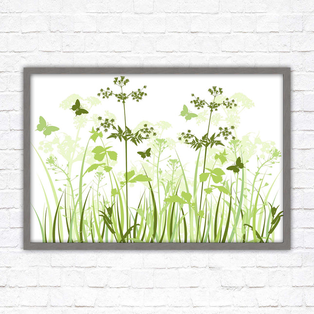 Butterflies and wild flowers. Framed picture with choice of frame colours. Green toned wall decor. Image 3.