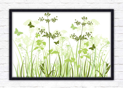Butterflies and wild flowers. Framed picture with choice of frame colours. Green toned wall decor. Image 3.